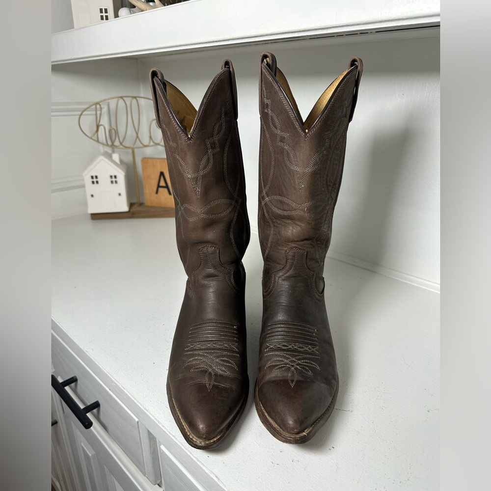 Vintage Dan Post Cowboy Boots Brown Leather Western Boot Mens 8D Wmn 9.5 Classic - Picture 2 of 10